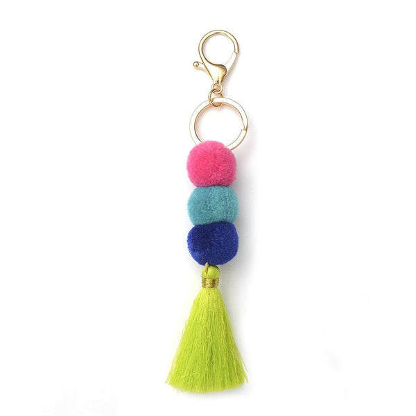 3 Pcs Multicolor Ice Silk Tassel Pom Pom Keychain Bulk Large Rex