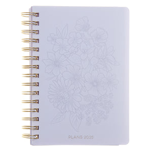 Monthly + Weekly Planner - Flower Gray Floral - January-December 2025