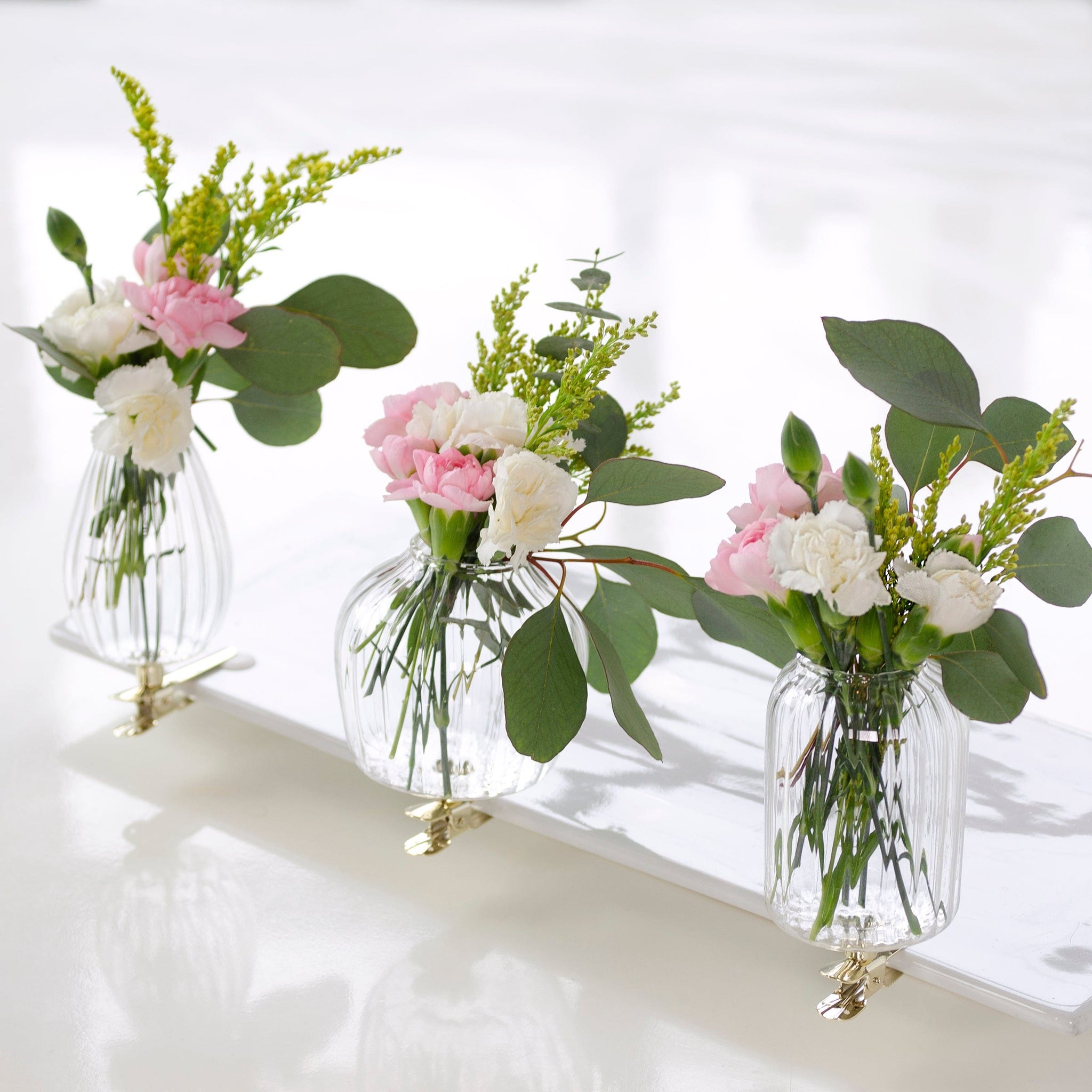 Glass Bud Vases with Clip - Set of 3