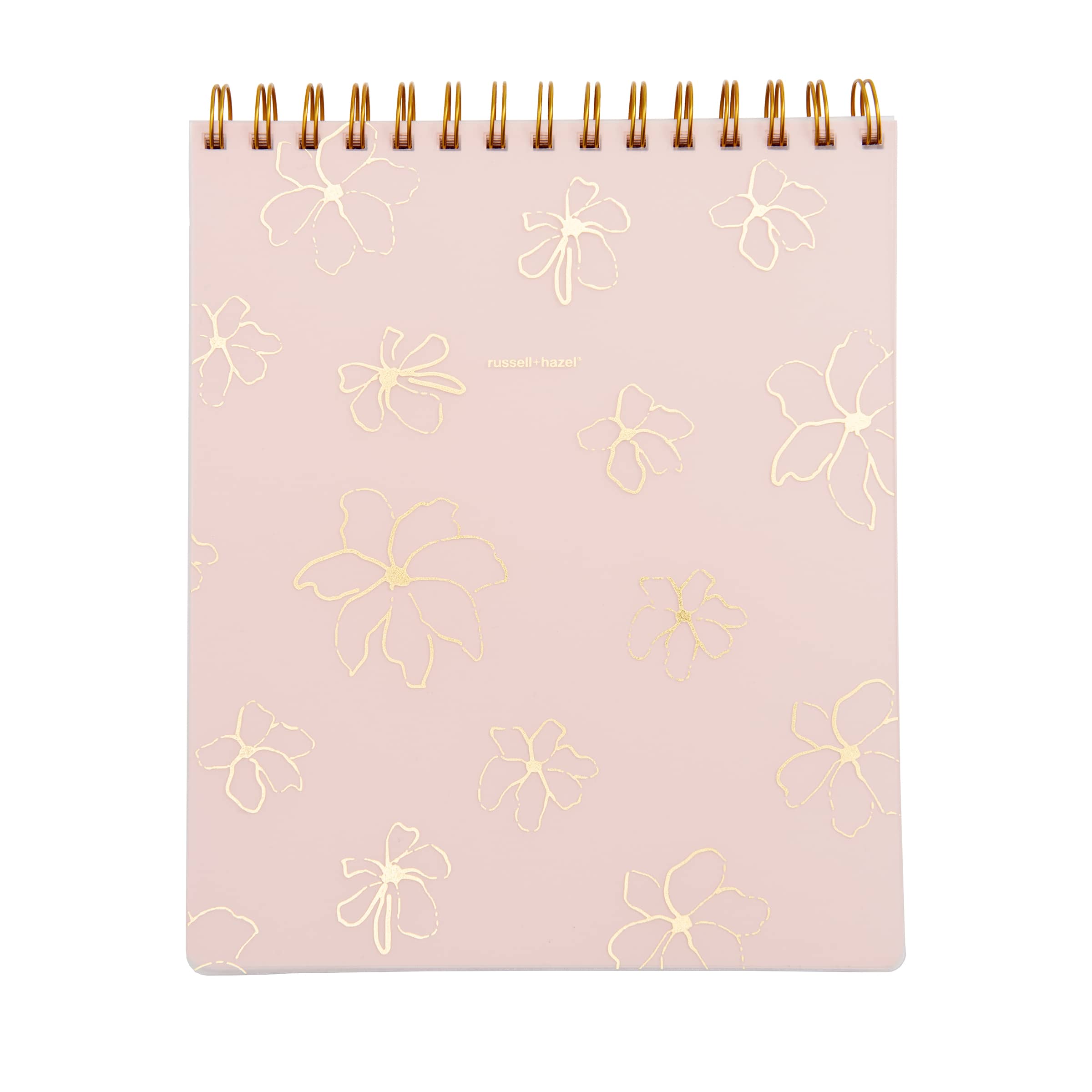 M: 8.5 x 11 ruled 110 page Monogram composition journal, notebook, diary  detailed with faux pink marble background, navy blue, blush rose watercolor  floral accents, rose pink geometric border surrounding navy blue