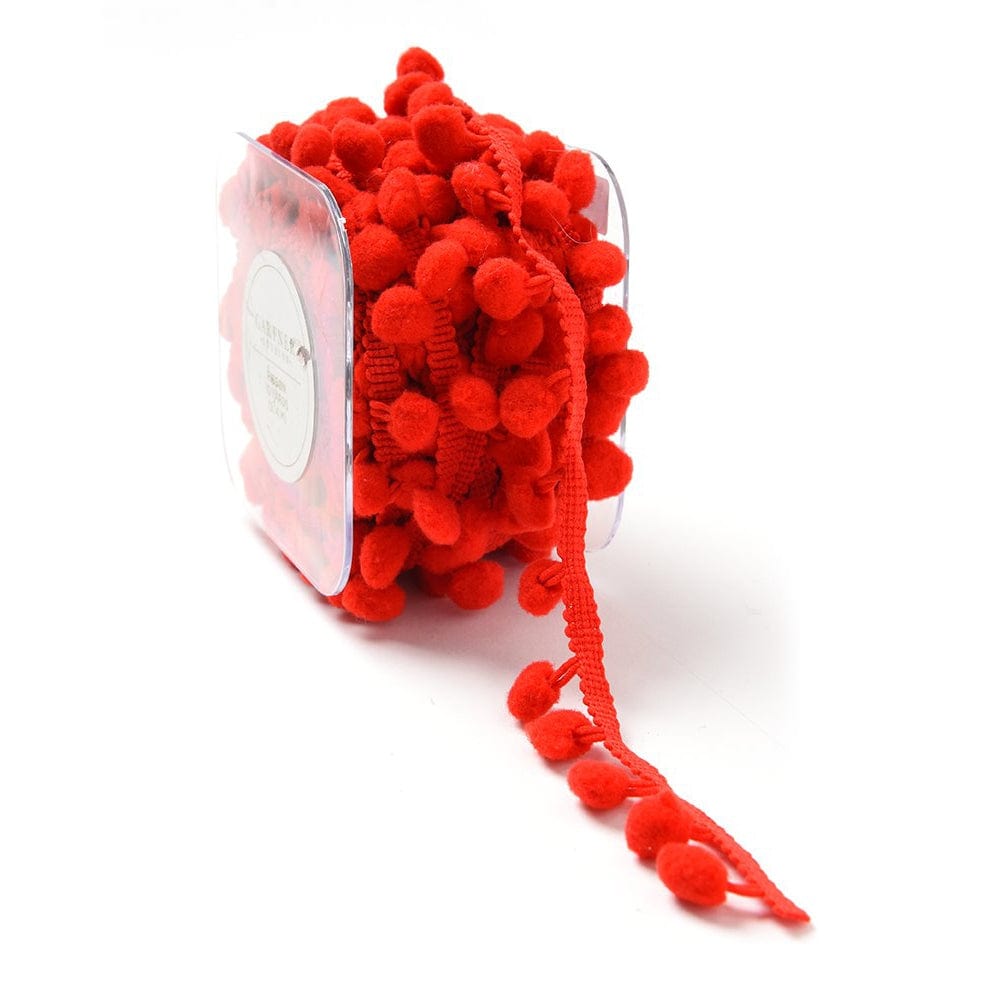 May Arts Mini Pom Pom Ribbon Trim Fringe Red Sold by the Yard 